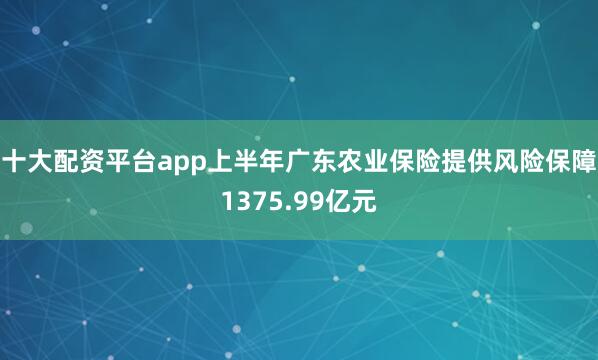 十大配资平台app上半年广东农业保险提供风险保障1375.99亿元